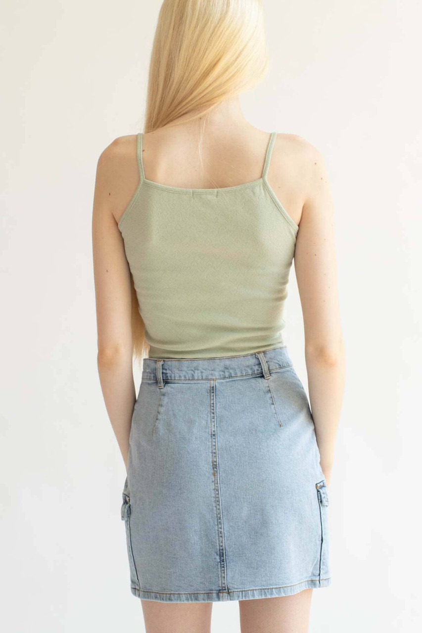 Sage Lace Trim Crop Cami 