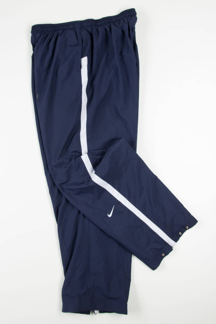 Vintage Nike Navy Blue 100% Nylon Windbreaker Track Pants Shiny Hip Hop  Large 