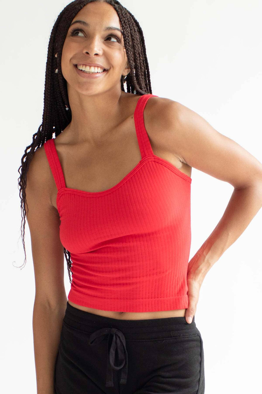 Red Seamless Ribbed Tank 