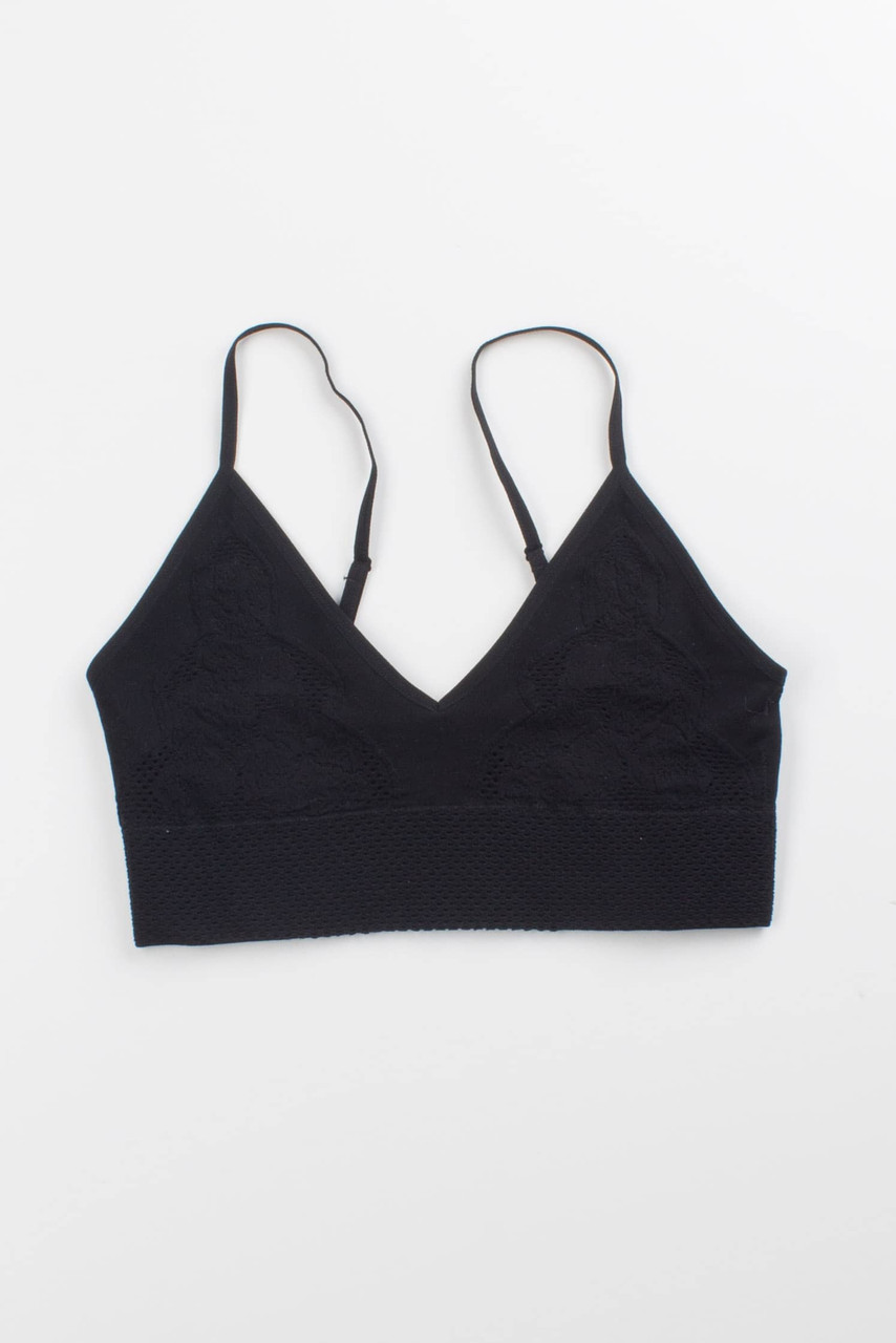 Black Seamless Floral Net Bralette - Ragstock.com