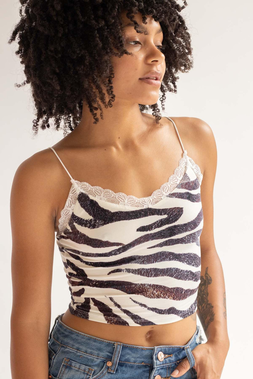 Lace Trimmed Zebra Print Crop Cami 