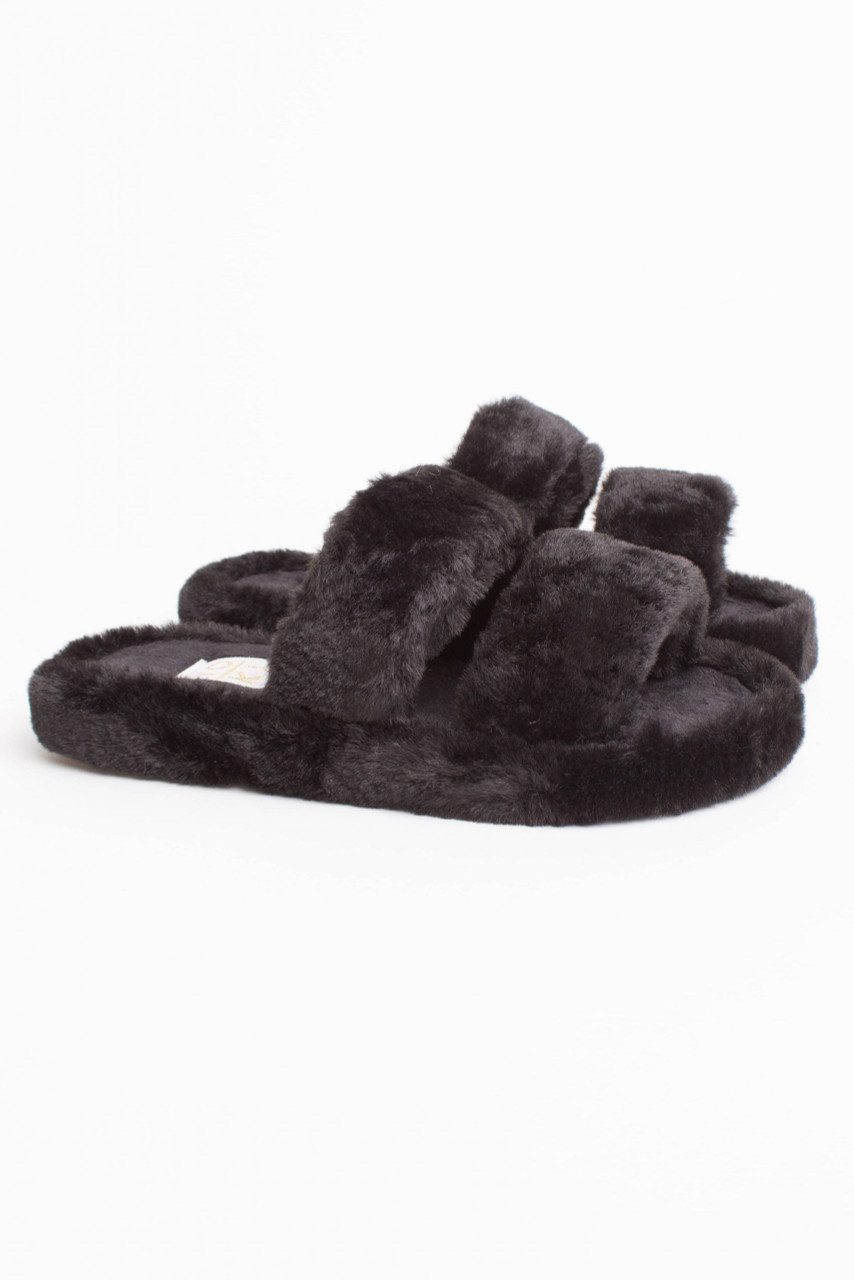 Black Fuzzy Slides