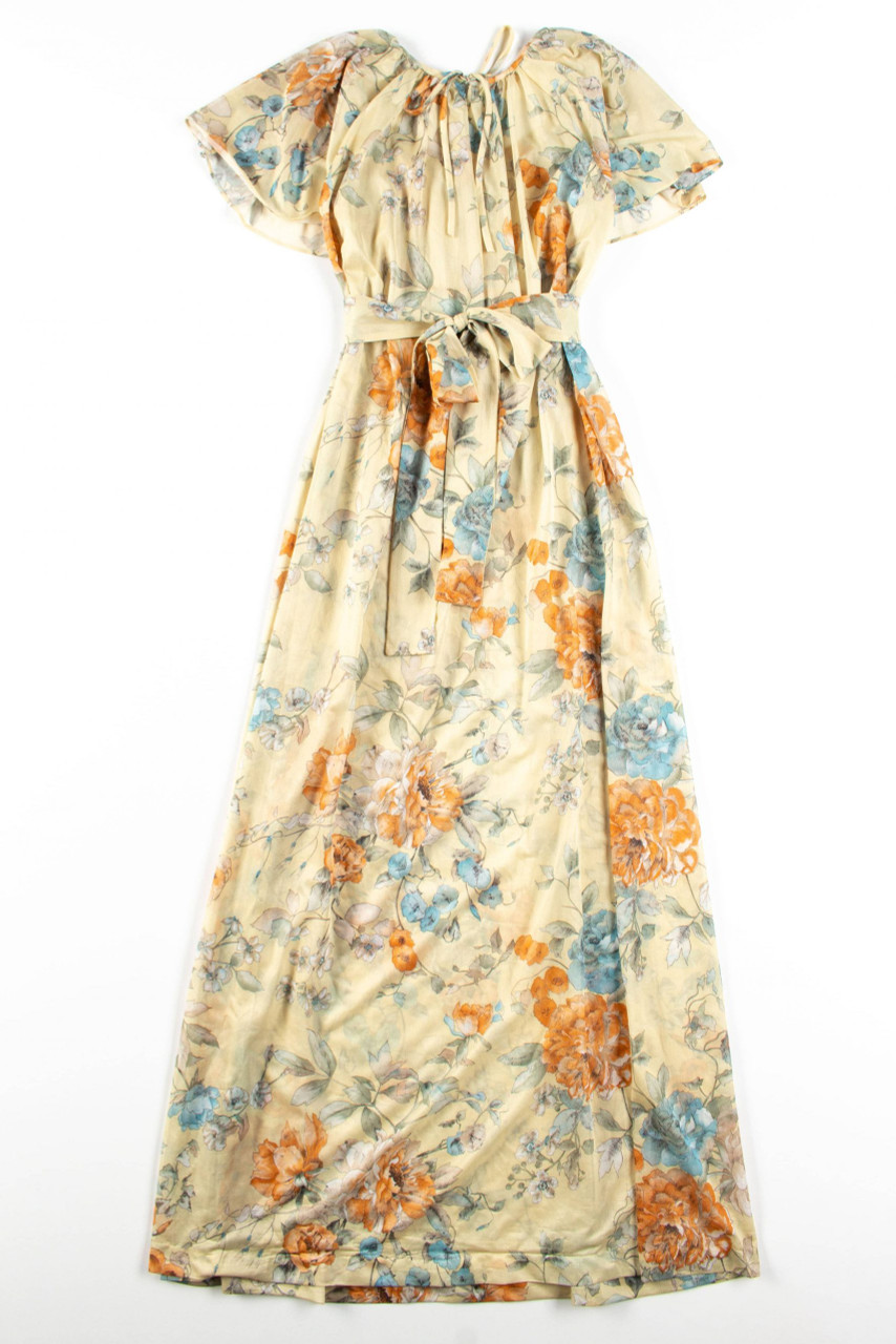 Butterfly Sleeve Vintage Floral Maxi Dress - Ragstock.com