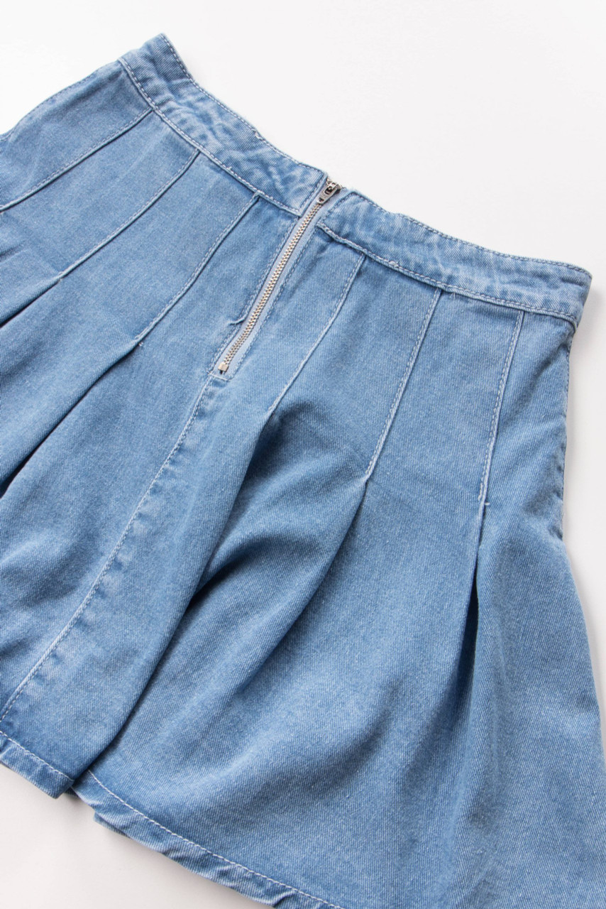 Pleated Denim Skirt