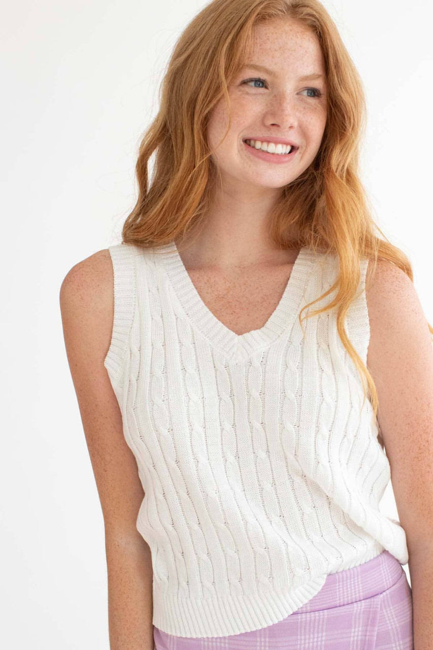 White Cable Knit Sweater Vest Ragstock