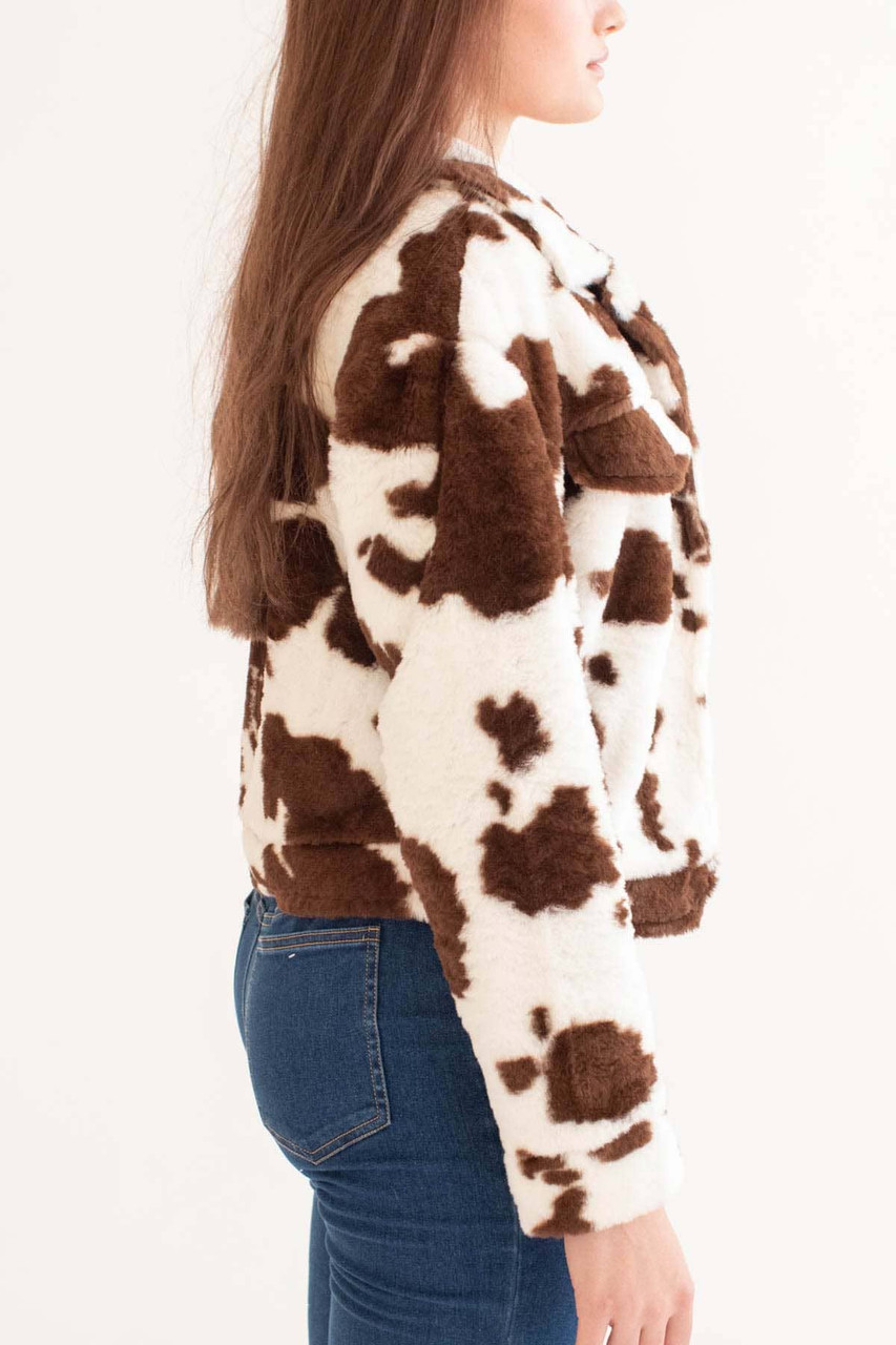 Brown Cow Faux Fur Jacket