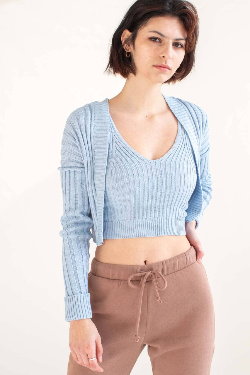 Sky Blue Ribbed Cardigan & Tank Set - Ragstock.com