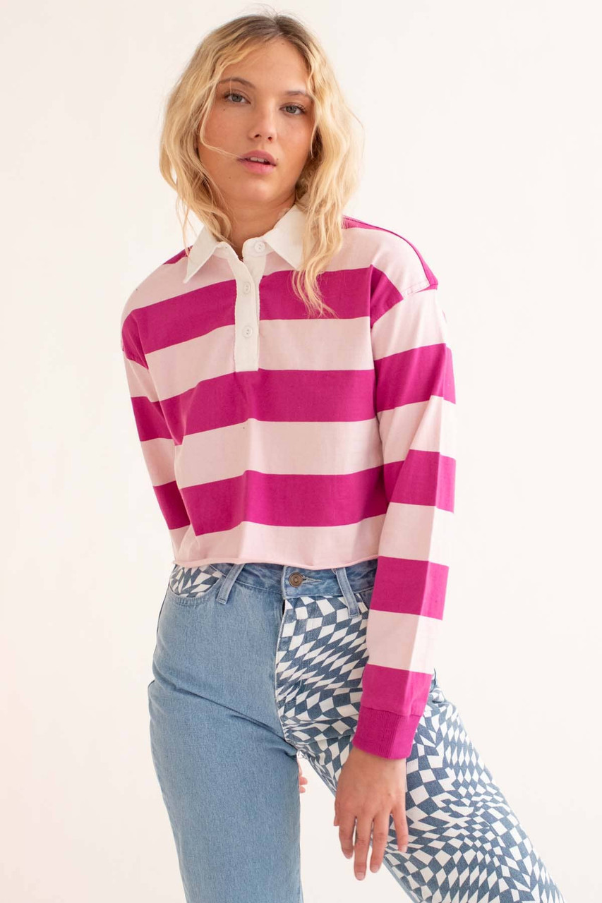 Pink Striped Cropped Rugby Polo Ragstock