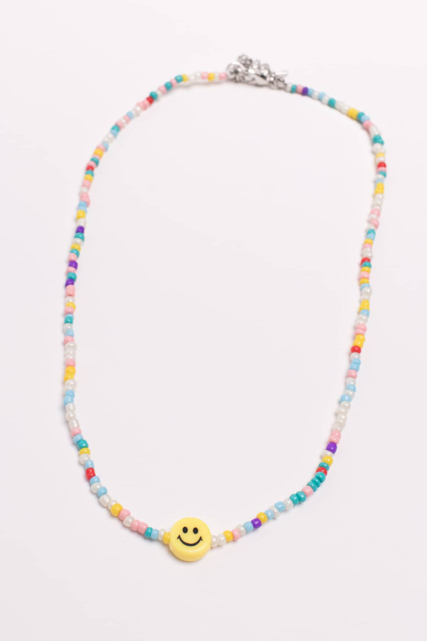 Buy Smiley Face Necklace, Rainbow Smiley Face Necklace With Pearls, Beaded  Necklace, Emoji Necklace, Happy Face Necklace Online in India - Etsy