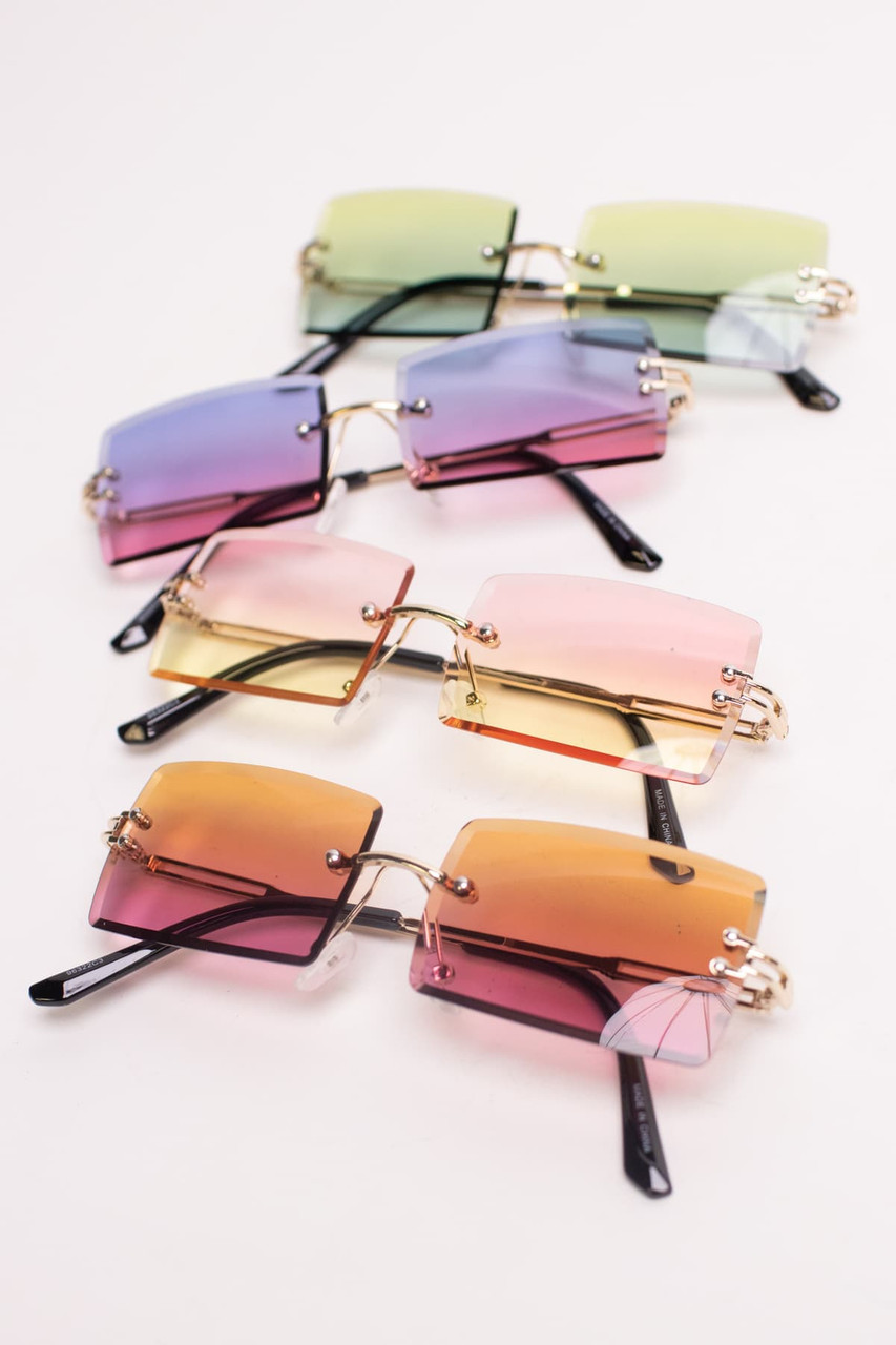 Rimless Ombre Rectangle Sunglasses 