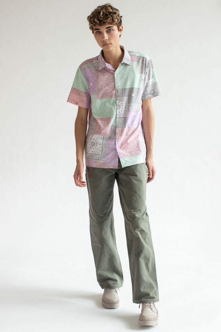 Pastel Bandana Print Button Up Shirt - Ragstock.com