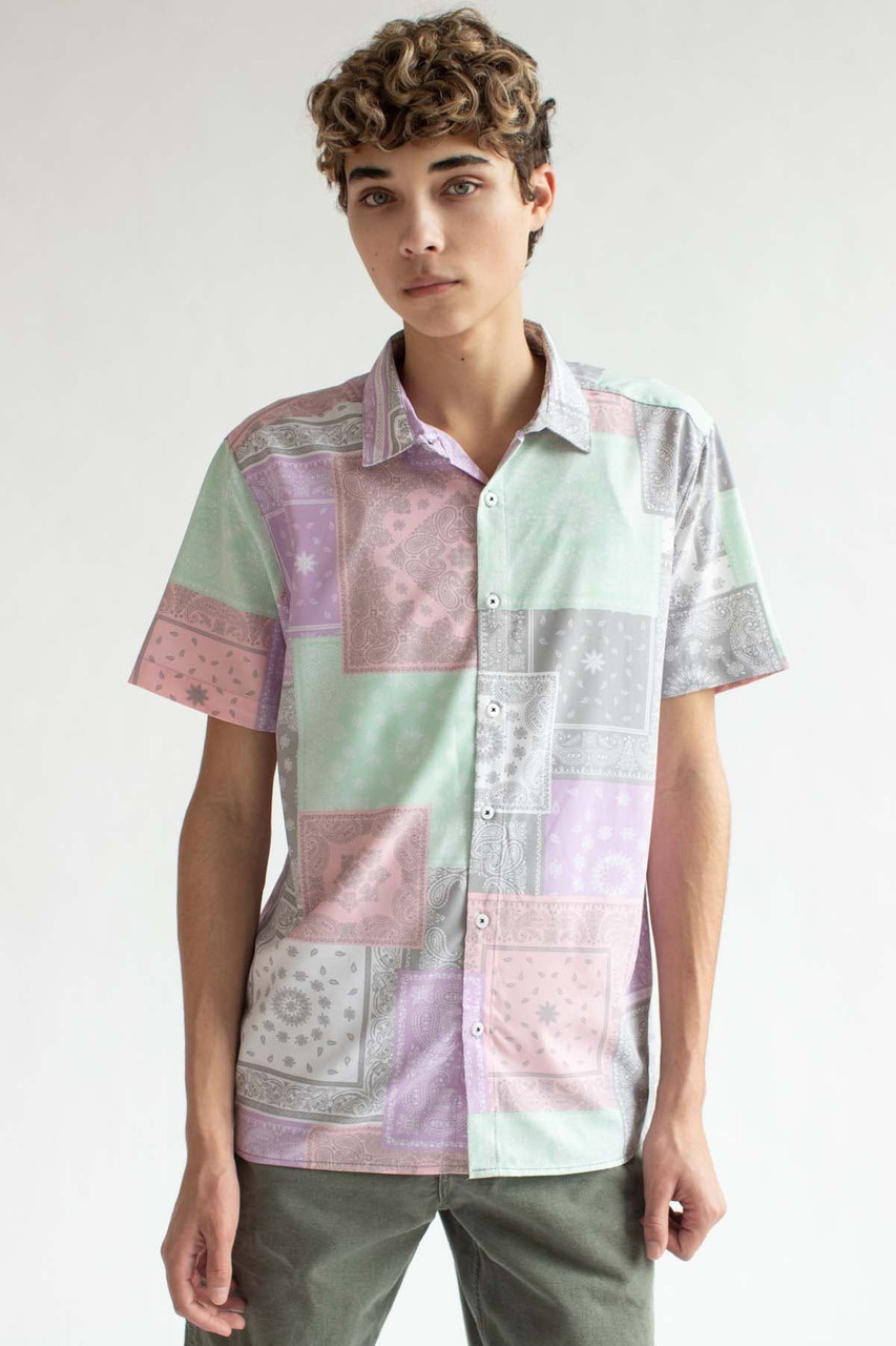 Pastel Bandana Print Button Up Shirt