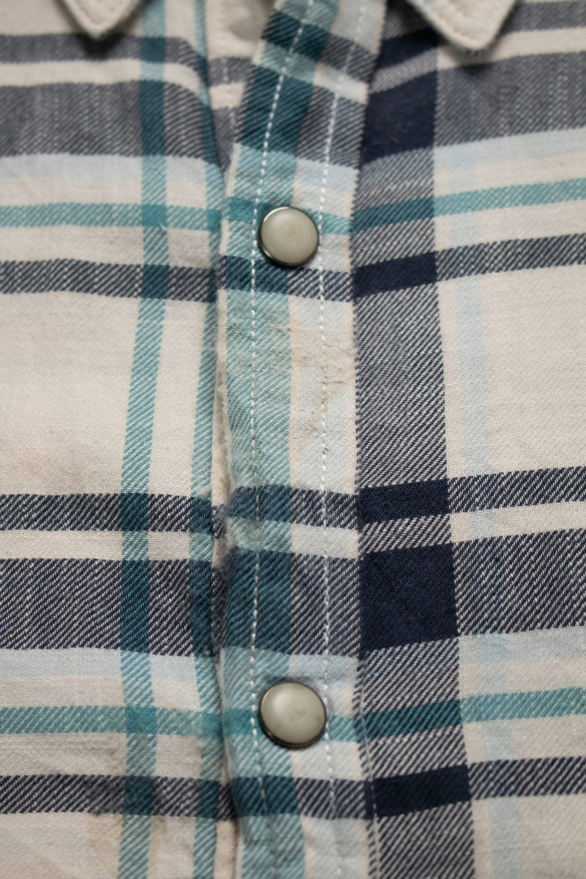 Vintage Lucky Brand White and Blue Flannel Shirt 
