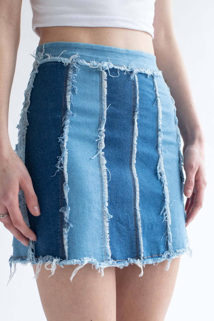 Patchwork Stripes Denim Skirt - Ragstock.com