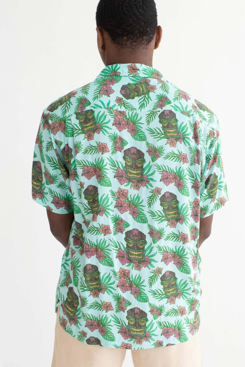 Blue Tiki Print Hawaiian Shirt