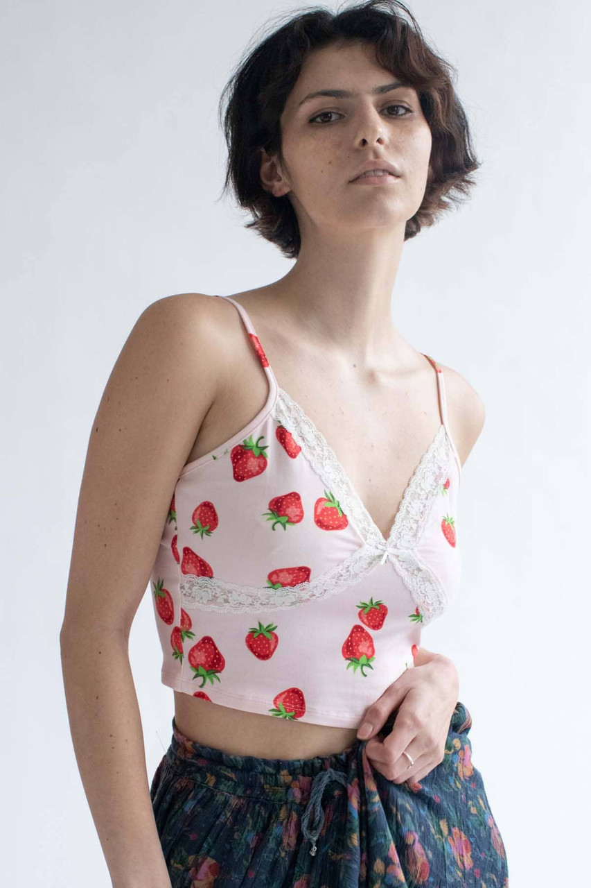Strawberry Lace Trim Crop Cami