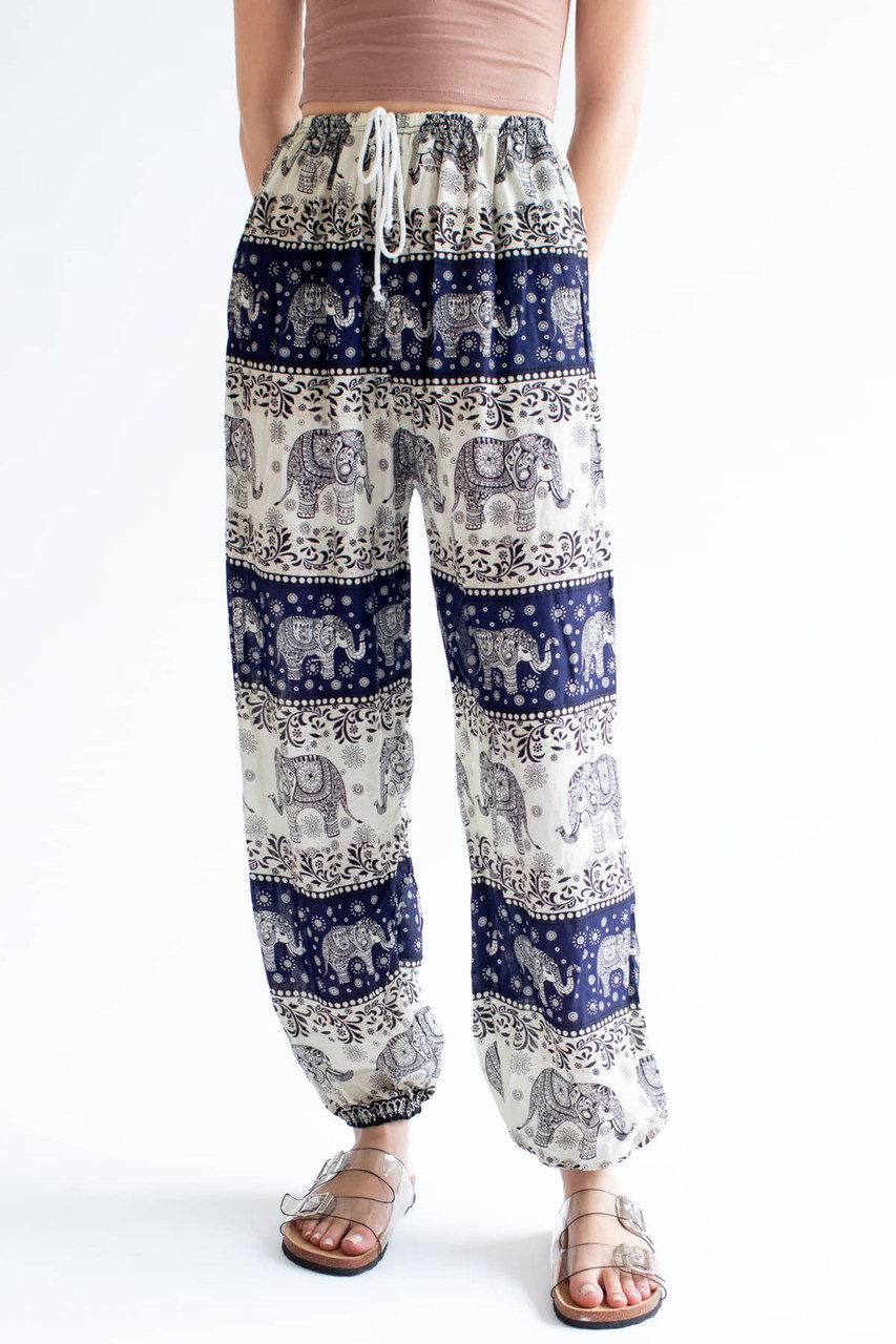 Ivory & Navy Striped Elephant Pants