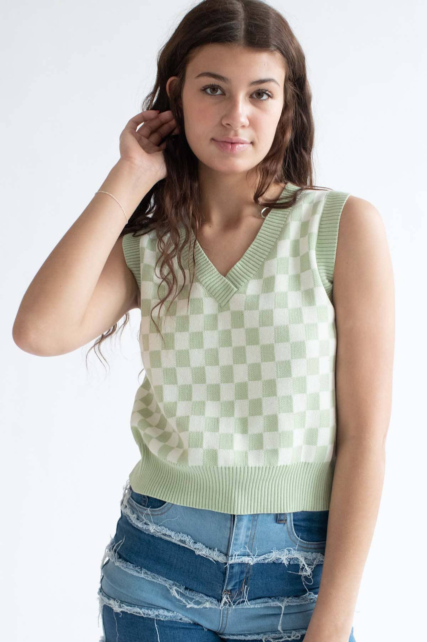 COURTYARD CHECKER SWEATER VEST GREEN OLIVE - women's vest - VANS