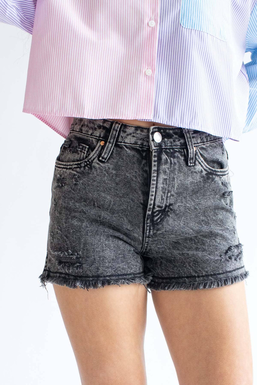 Womens Denim Shorts With Frayed Hem High Waisted Light Blue Wash –  Styledup.co.uk