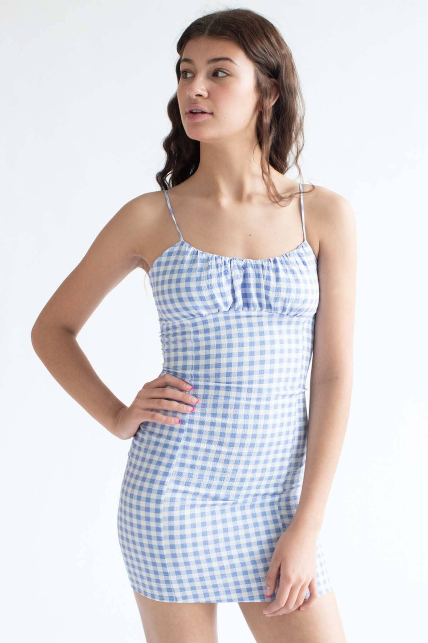 Blue Gingham Milkmaid Mini Dress - Ragstock.com