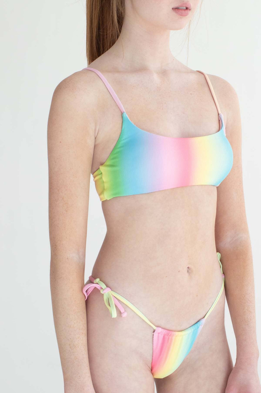 Rainbow bikini top.