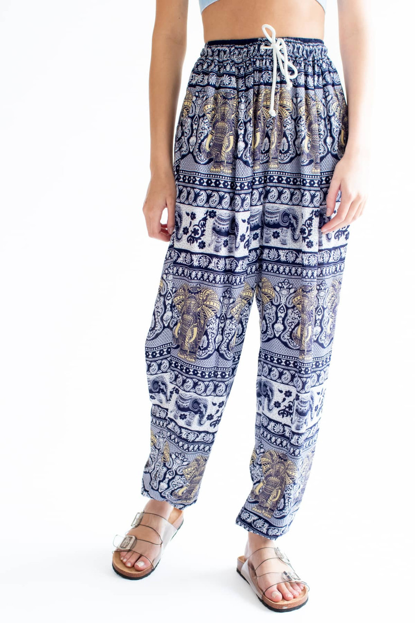 Genie Women's Cotton Harem Pants in Navy