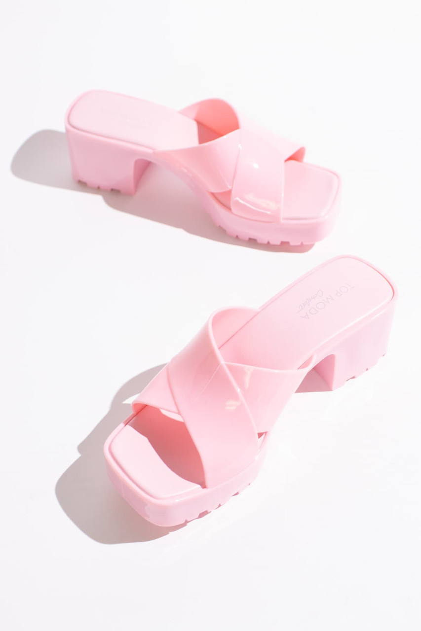 Doll Pink Plastic Chunky Heel Slides