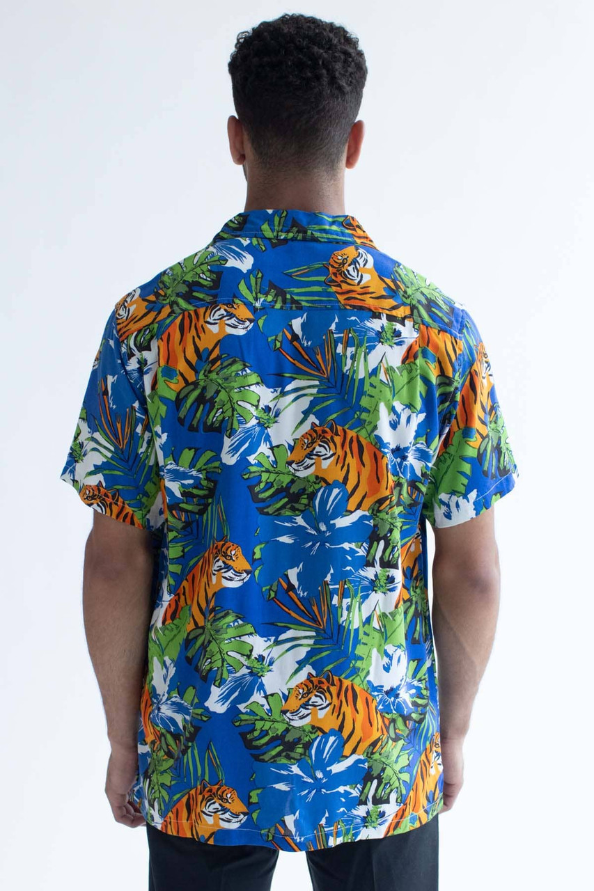 Bright Blue Tropical Tiger Hawaiian Shirt - Ragstock.com