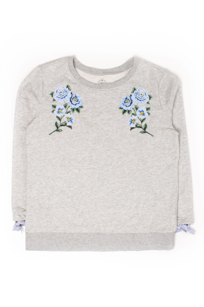 Gray Embroidered Flowers Sweatshirt 