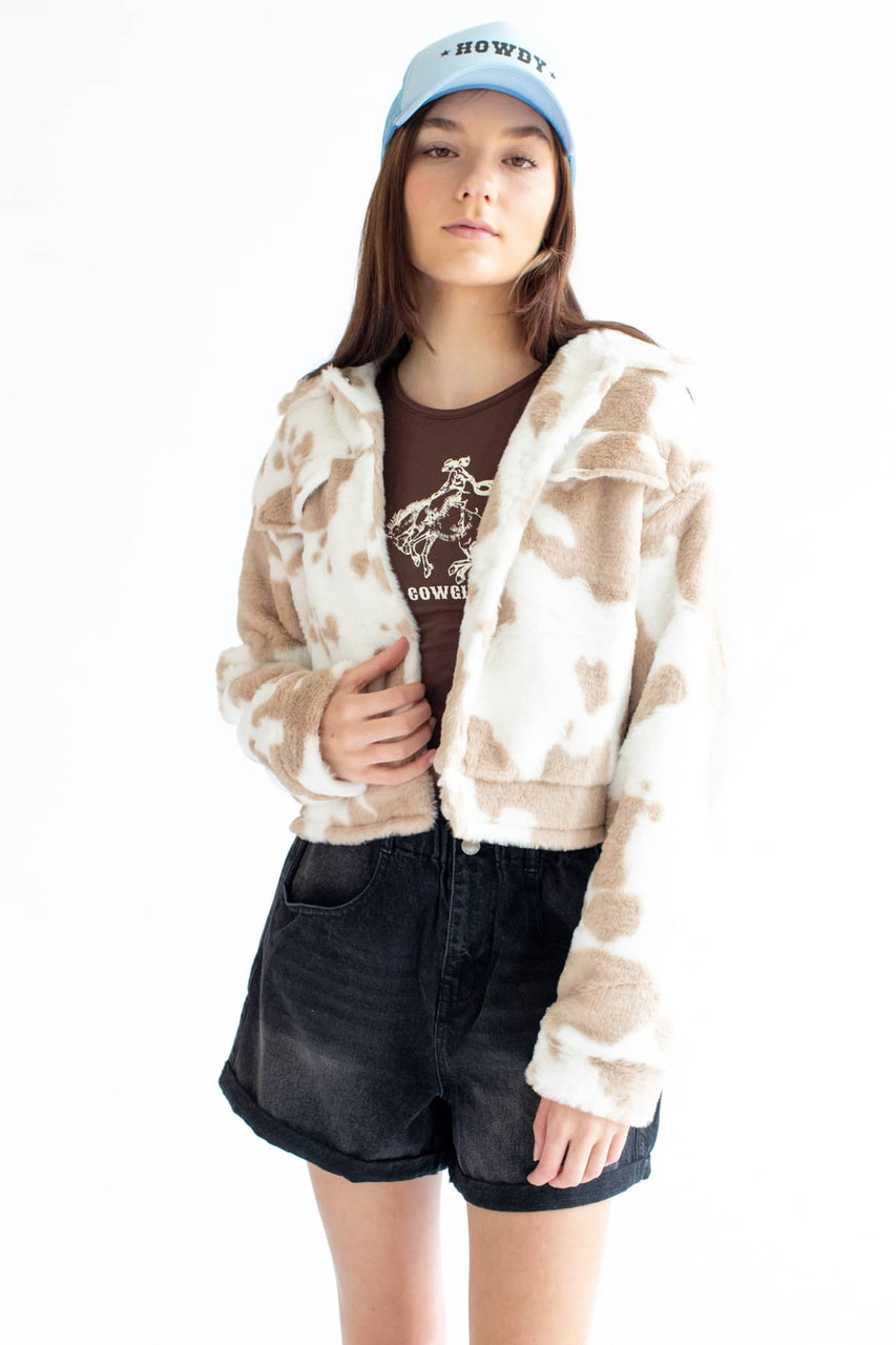 Taupe Cow Faux Fur Jacket