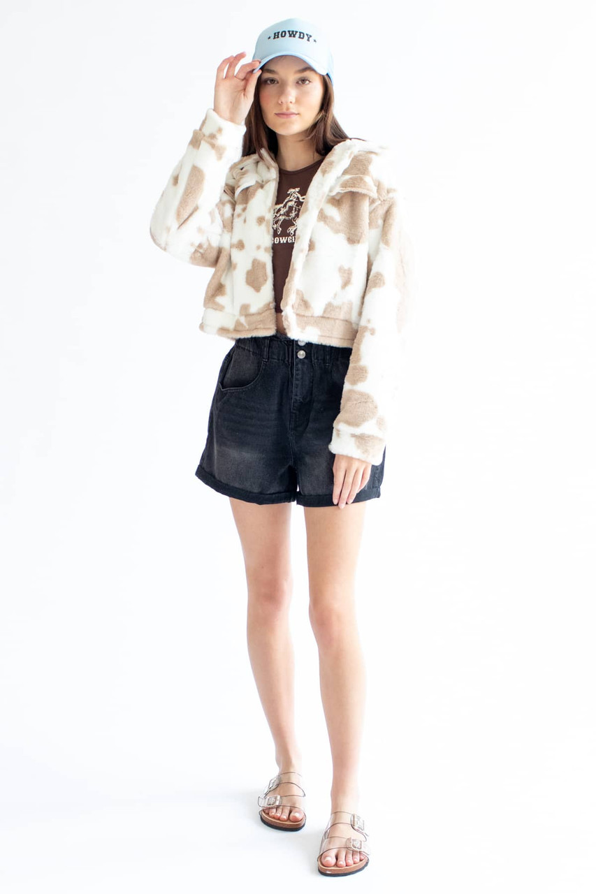 Taupe Cow Faux Fur Jacket - Ragstock.com