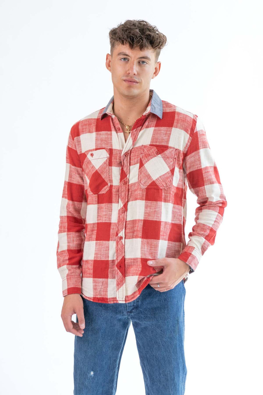 Natural Red Denim Patch Flannel