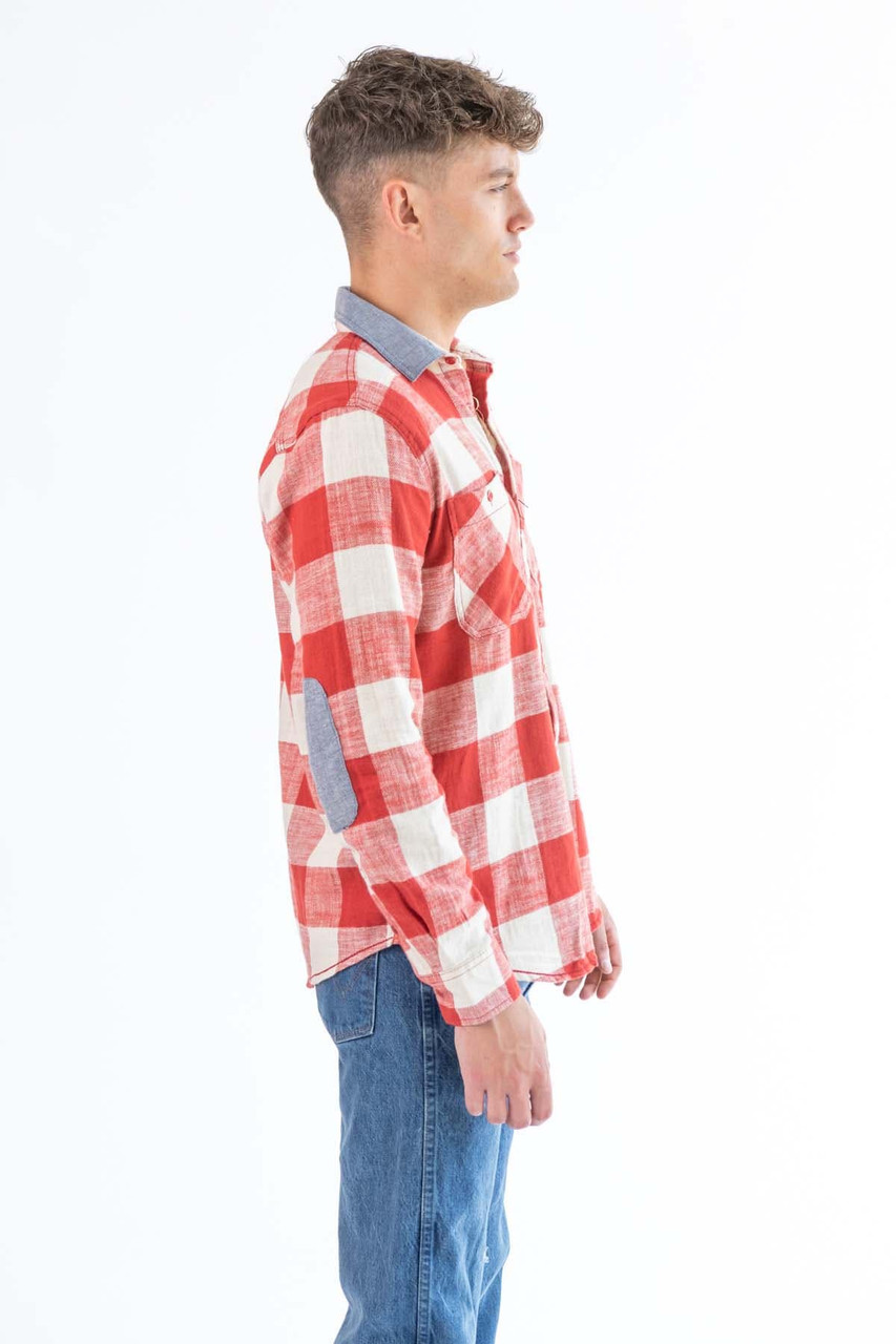 Natural Red Denim Patch Flannel