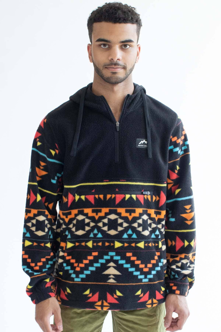 Black Southwestern Polar Fleece Hoodie