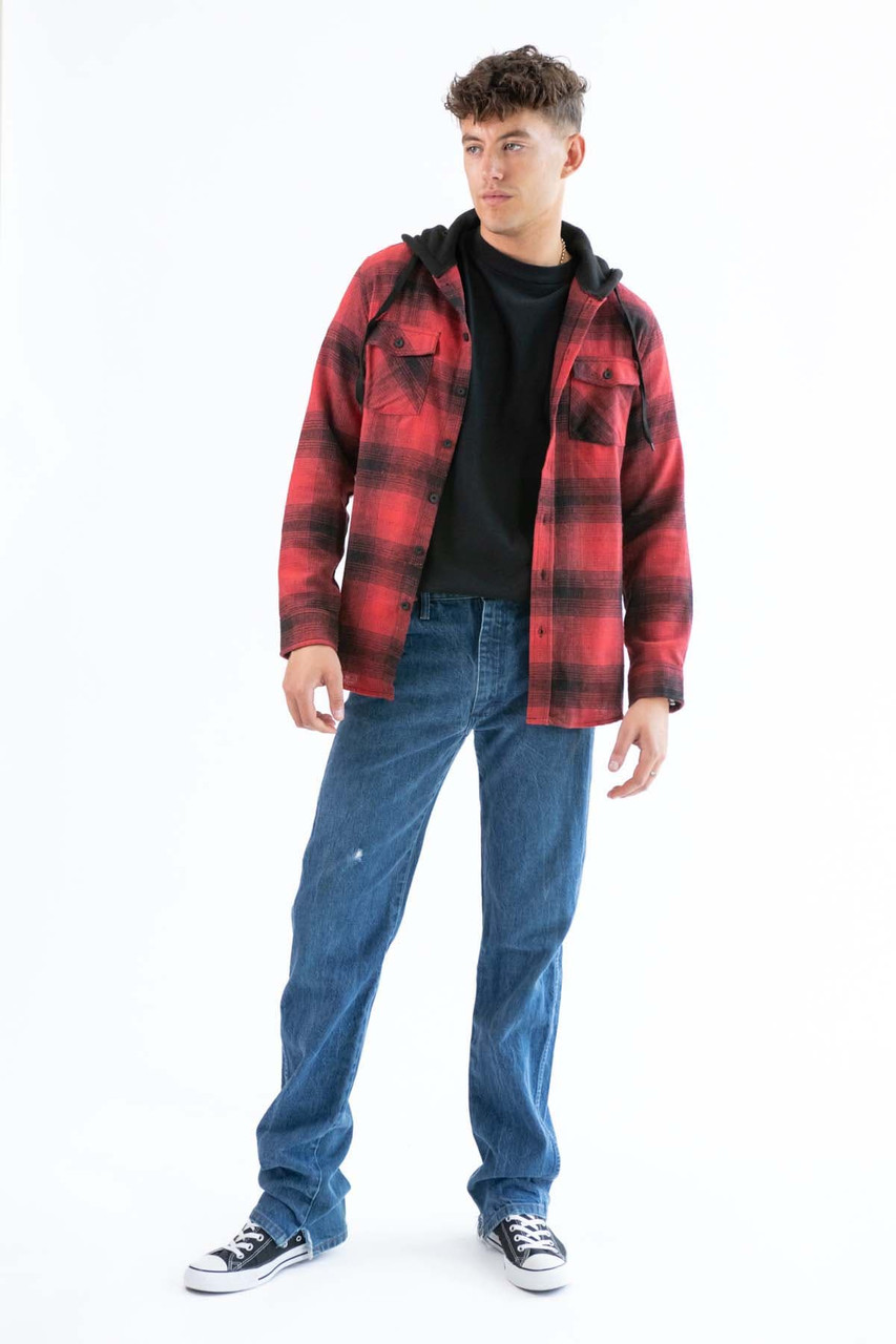 Red and Black Hooded Flannel Shirt