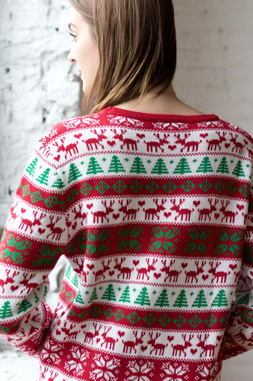 Reindeer Pattern Christmas Sweater