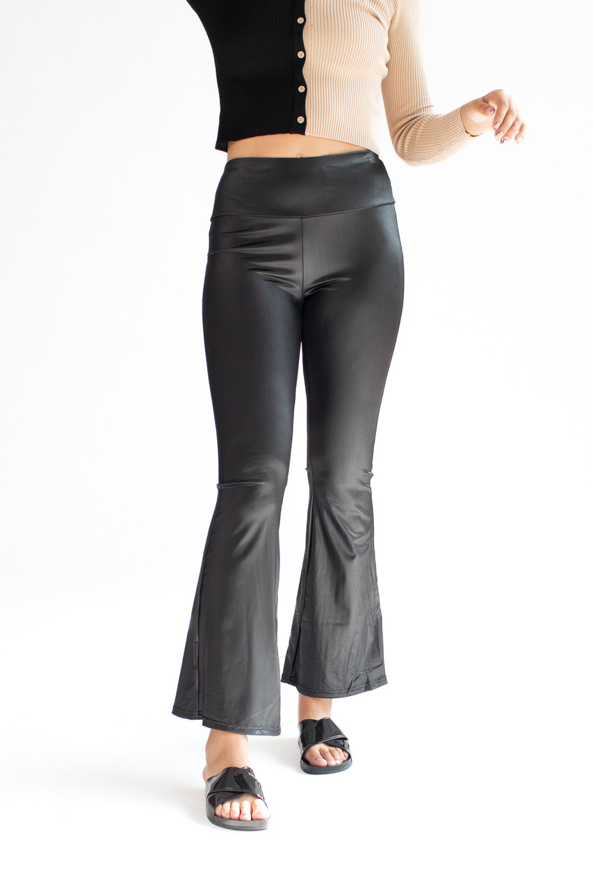 Black Shiny Bell Bottom Pants 