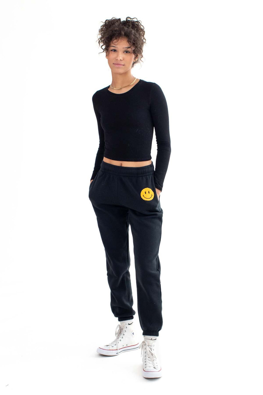 Only X Smiley® Black Mid Rise Printed Satin Pants