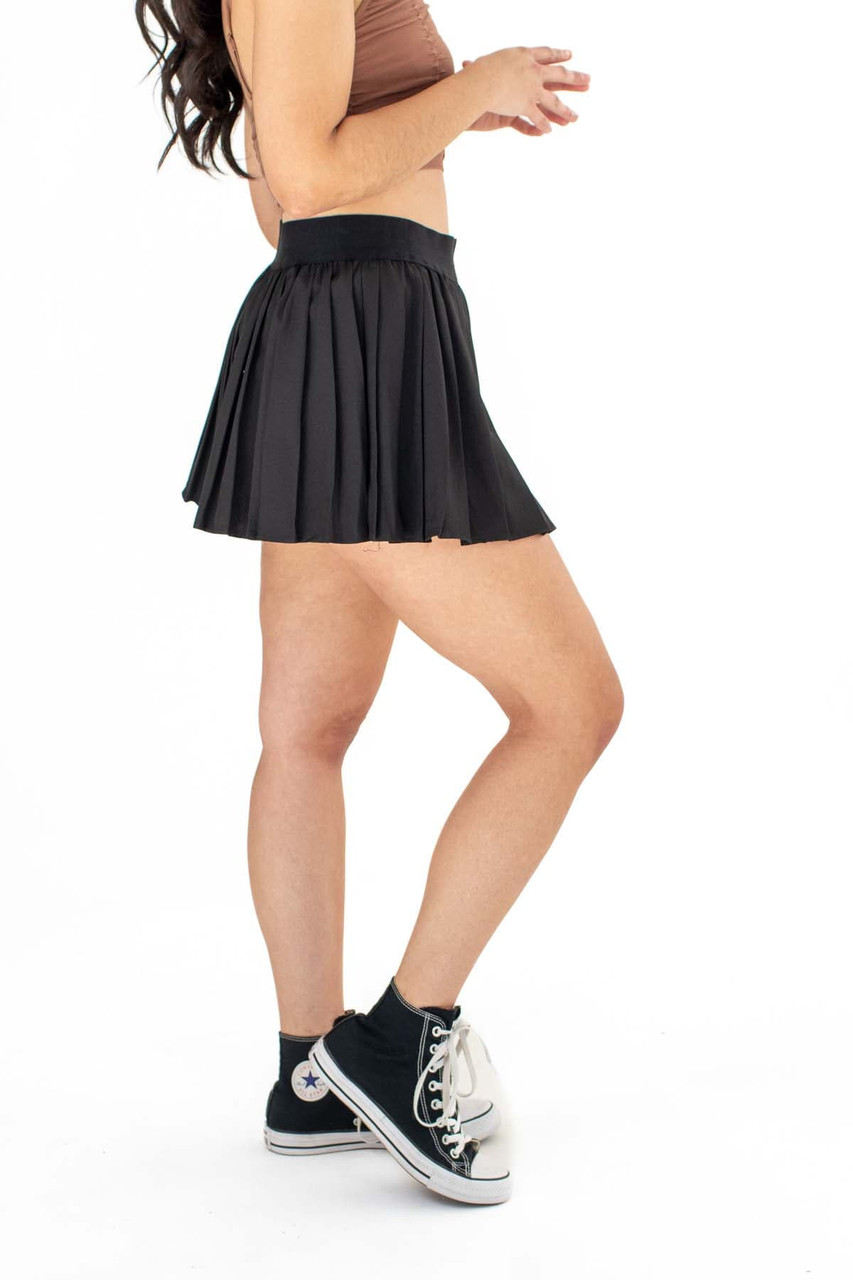 Black Stretch Pleated Skirt 