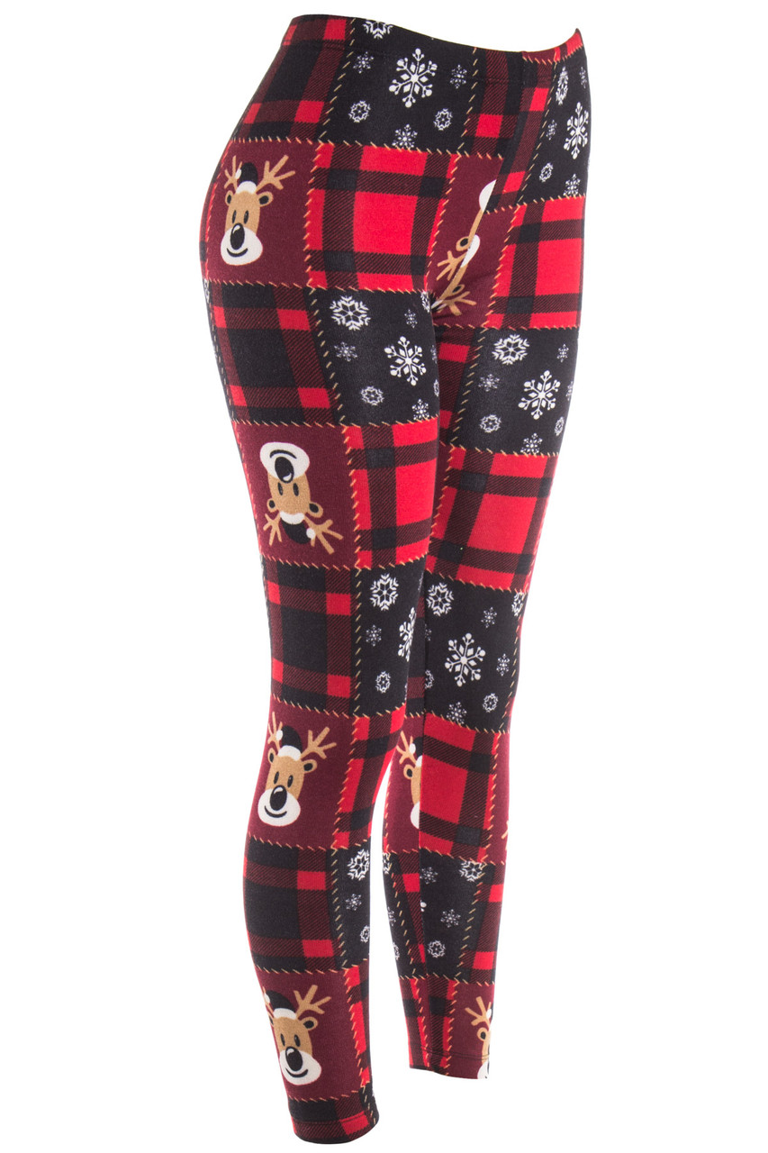 Red Plaid Reindeer Leggings - Ragstock.com