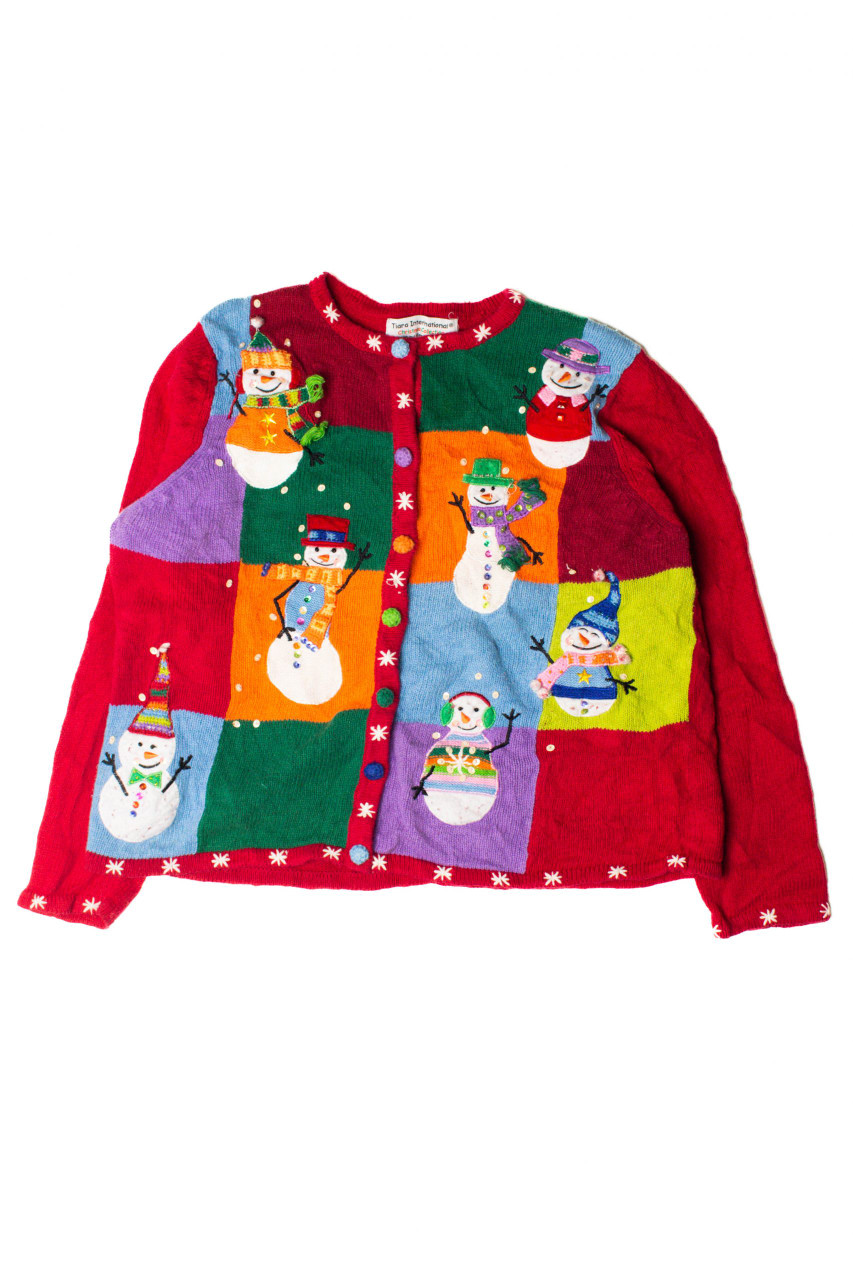 Colorful Squares Snowmen Ugly Christmas Cardigan 59430