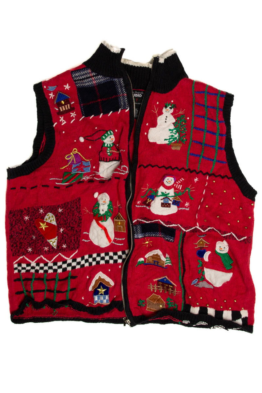 Snowmen Patchwork Ugly Christmas Sweater Vest 62098