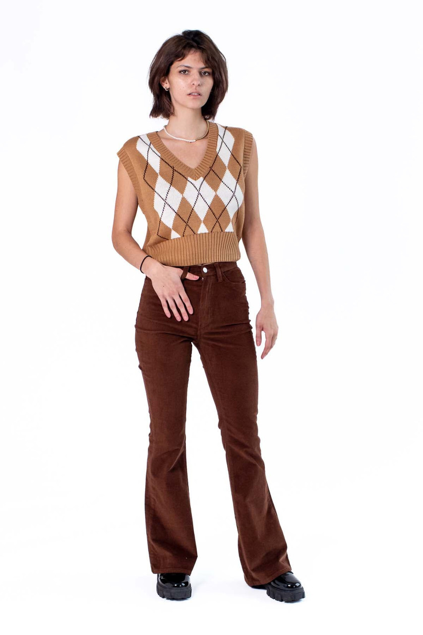 Brown Stretch Corduroy Flare Pants 