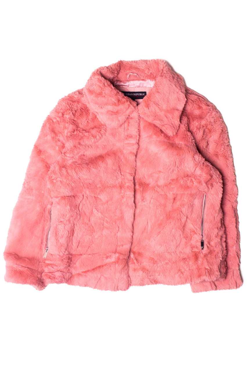 Vintage Pink Faux Fur Coat, Faux Fur Style Pink Coats