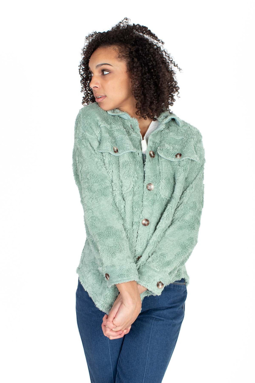 Jade Embossed Daisy Plush Jacket