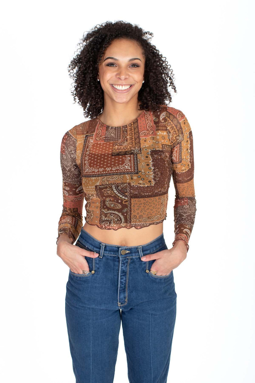 AlielNosirrah- 'Windy Summer' Y2K Patchwork Sleeves Graffiti Mesh Top L / As Picture