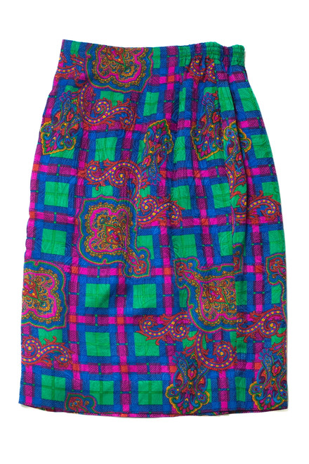 Vintage Paisley Multicolor Silk Skirt (sz. Small)