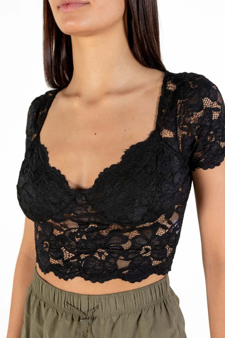 Black Lace Cup Lined Top