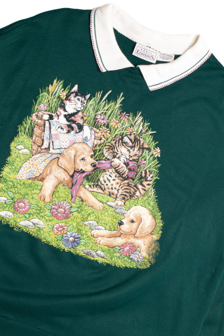 Puppies and Kittens Playing in Flowers Sweatshirt 9358