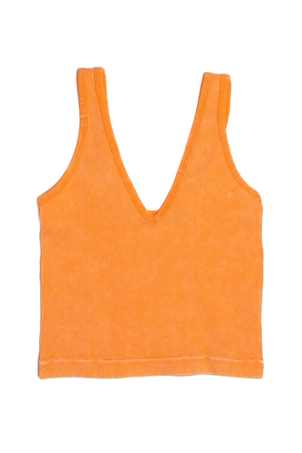 Orange Mineral Wash Ribbed Tank